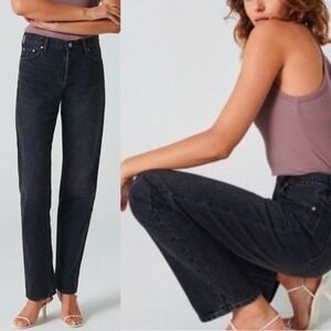 Aritzia Denim Form The Patti Straight Jeans Womens Sz 25 x 31 Black Denim Button